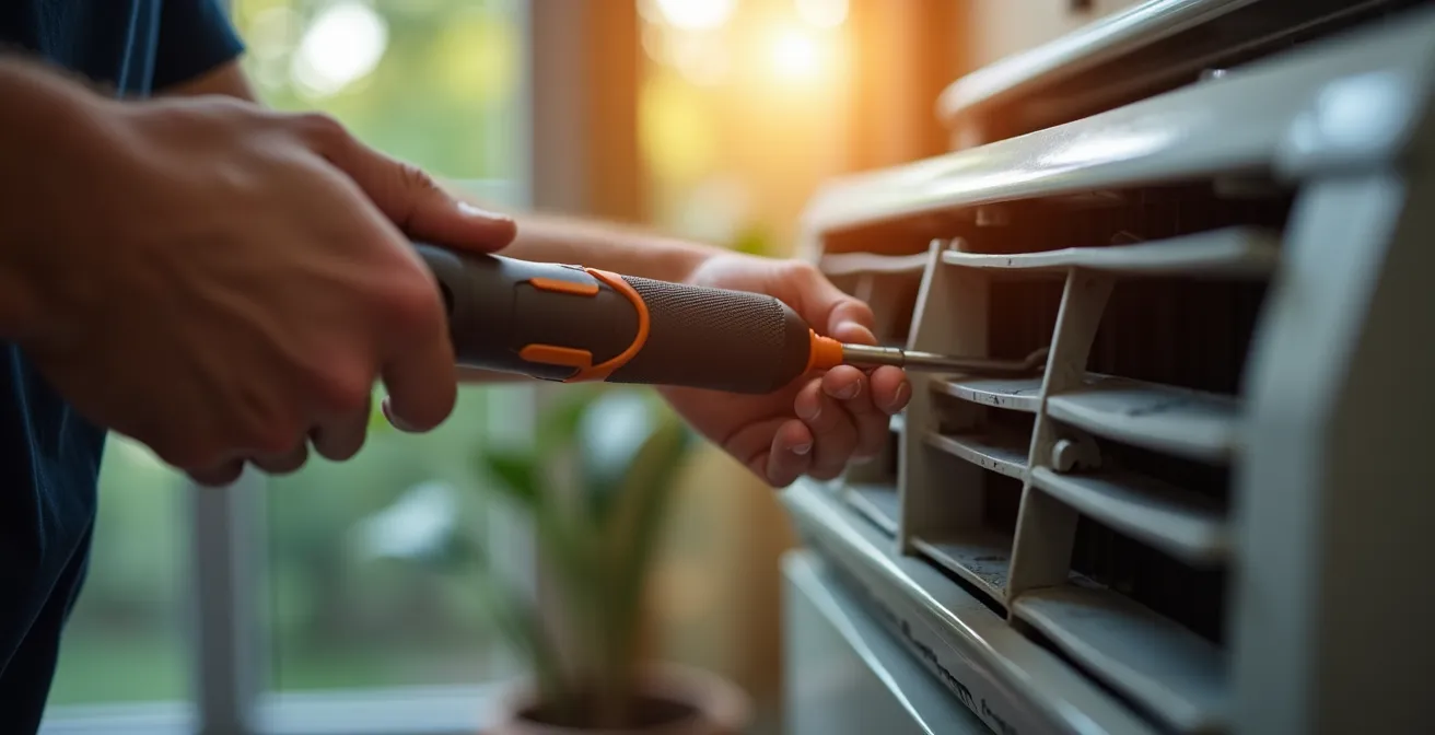 Technicien en intervention d'urgence sur une climatisation